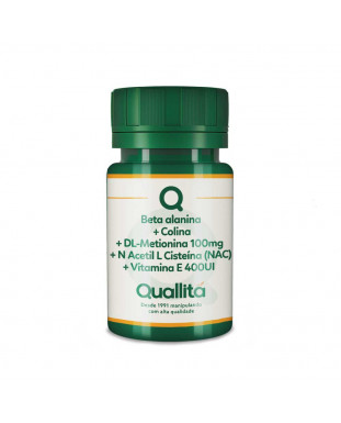Beta alanina 300mg + Colina 200mg + DL-Metionina 100mg + N Acetil L Cisteína (NAC) 200mg + Vitamina E 400UI – Cápsulas