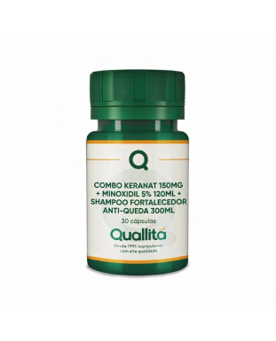 COMBO KERANAT 150MG - 30 CÁPS + MINOXIDIL 5% 120ML + SHAMPOO FORTALECEDOR ANTI-QUEDA 300ML PARA CABELOS FORTES – FARMÁCIA QUALLITÁ